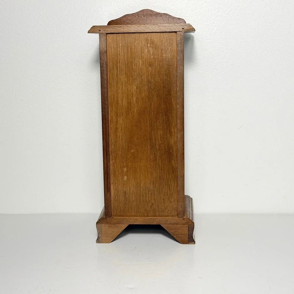 Vintage Wood Jewelry Cabinet Necklace Carousel Etched Glass Mirrored Ring Holder